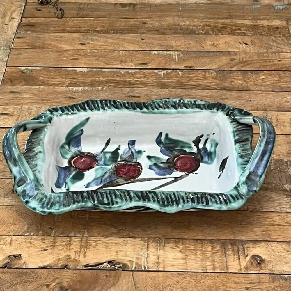 Vintage Italian Hand Painted Art Pottery Casserole Bread Basket Oven Safe